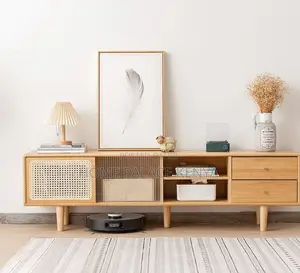 Tv Console: Tv Storage Cabinet With Rattan Bamboo Finish