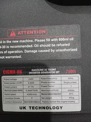 Cigma Uk 7500i 7kva Gasoline Silent Inverter Generator