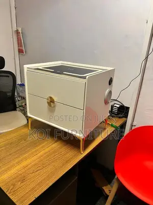 Cabinet: Modern White and Gold Smart Nightstand With Wireless Charging