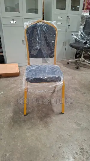 Office Chair : Blue Upholstered Banquet Chair With Gold Aluminum Frame