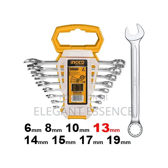 Ingco 8-Piece Yellow Chrome Plated Combination Spanner Set 6-19mm