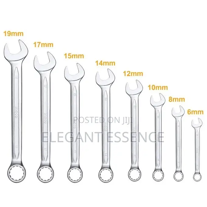 Ingco 8-Piece Yellow Chrome Plated Combination Spanner Set 6-19mm