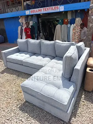 Light Grey L Shaped Cushioned Sofa Set
