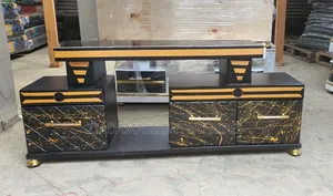 Tv Stand Black Marble-Coated Tv Console With Led Accent Lighting