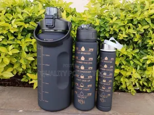 Generic 3-in-1 Black Plastic Motivational Water Bottle Set