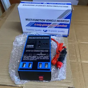 1500w Car Power Inverter 12v/24v to 220v -4 Usb Ports, Type C, Black