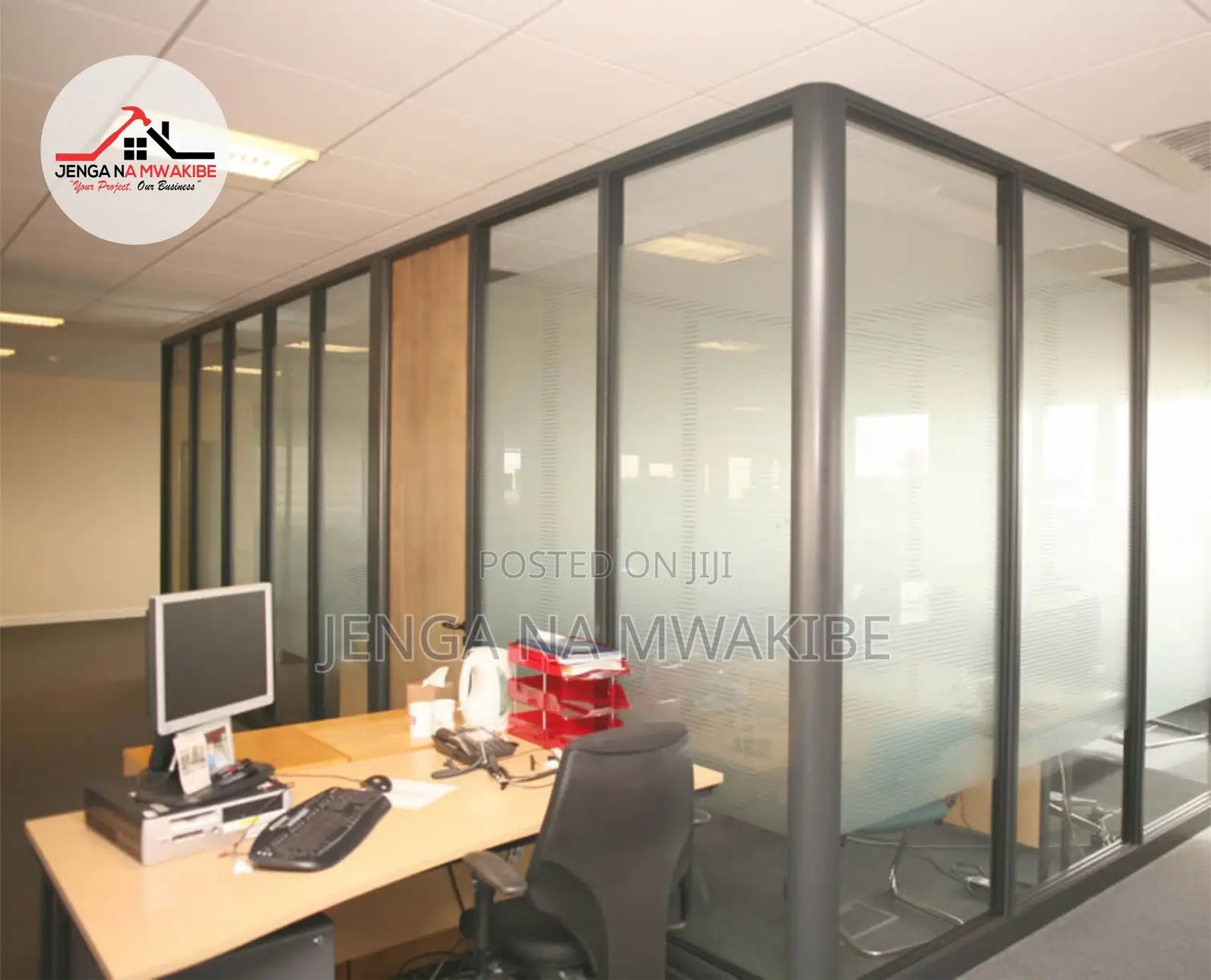 Dark Silver Aluminium Framed Glass Office Partition Unit
