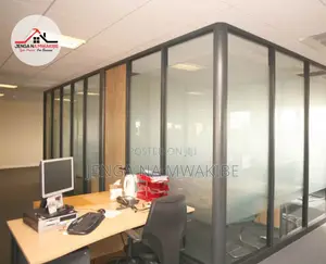 Dark Silver Aluminium Framed Glass Office Partition Unit
