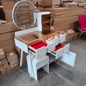Vanity Set : Modern White Vanity Set With Tempered Glass Top