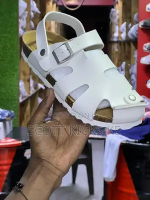 Buckle Leather Cork Sandals “White”