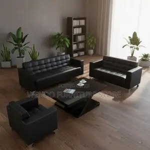 Office Sofa; Five Seaters Executive Black Leather Office Sofa Set