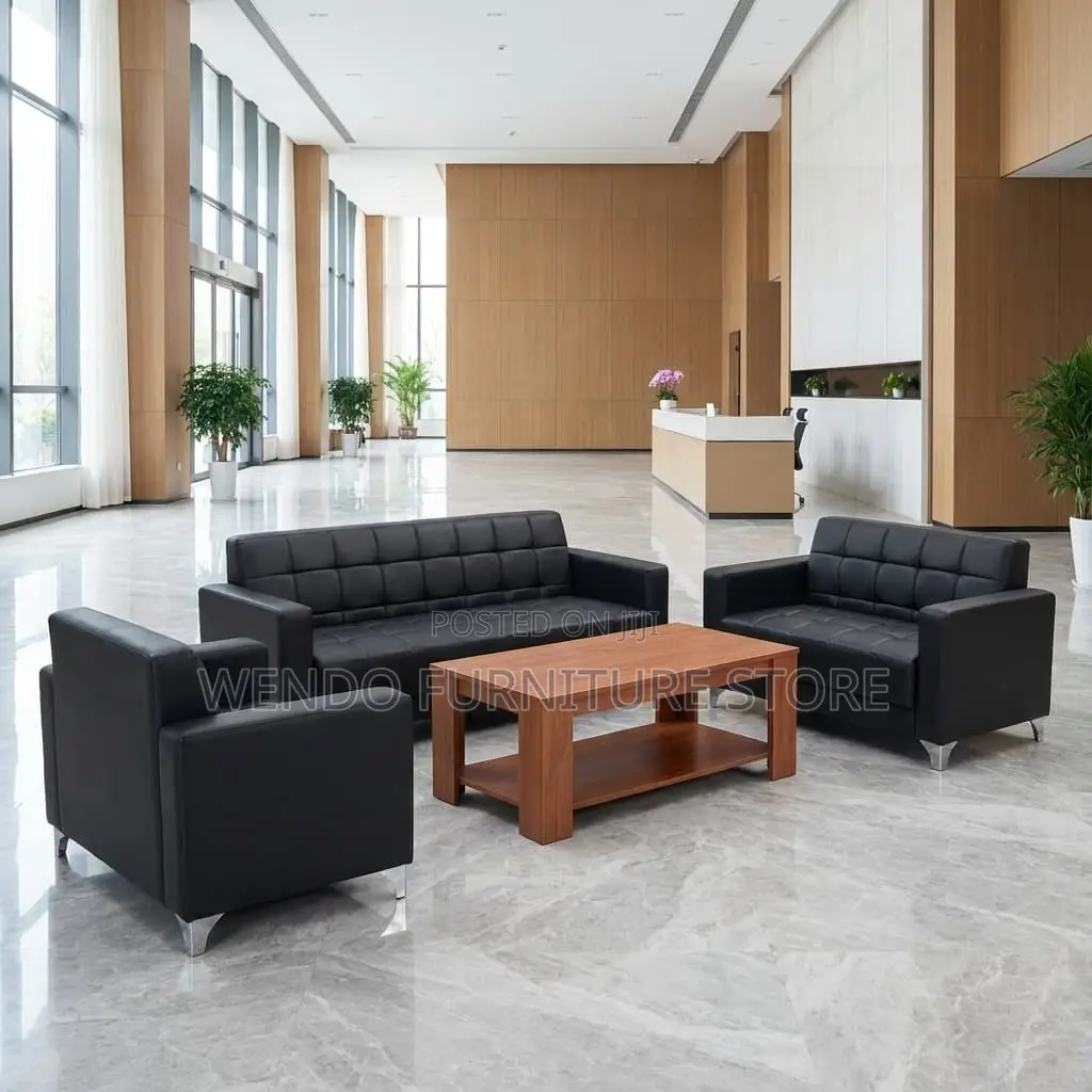 Office Sofa; Five Seaters Executive Black Leather Office Sofa Set