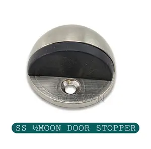 Stainless Steel Half Moon Floor Door Stopper - Heavy Duty Silver