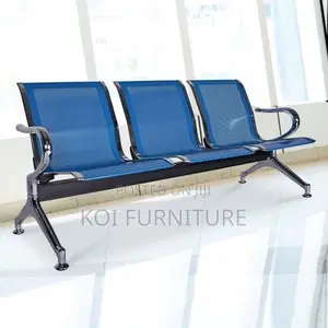 Office Bench : Blue 3-Seater Metal Waiting Bench