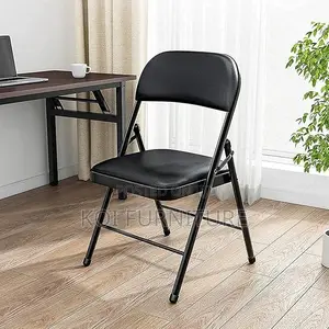 Office Chair : Black Padded Metal Folding Chair