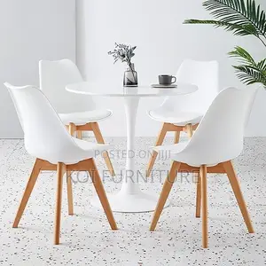Dining : Modern White Tulip Round Dining Table Set-Four Padded Chairs