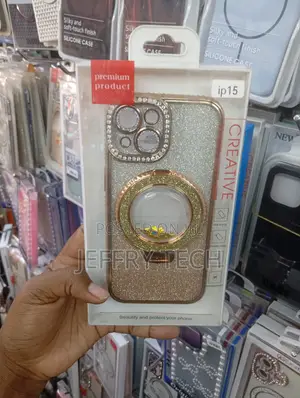 Gold-Colored, Glitter-Covered iPhone 15 Pro Max Case