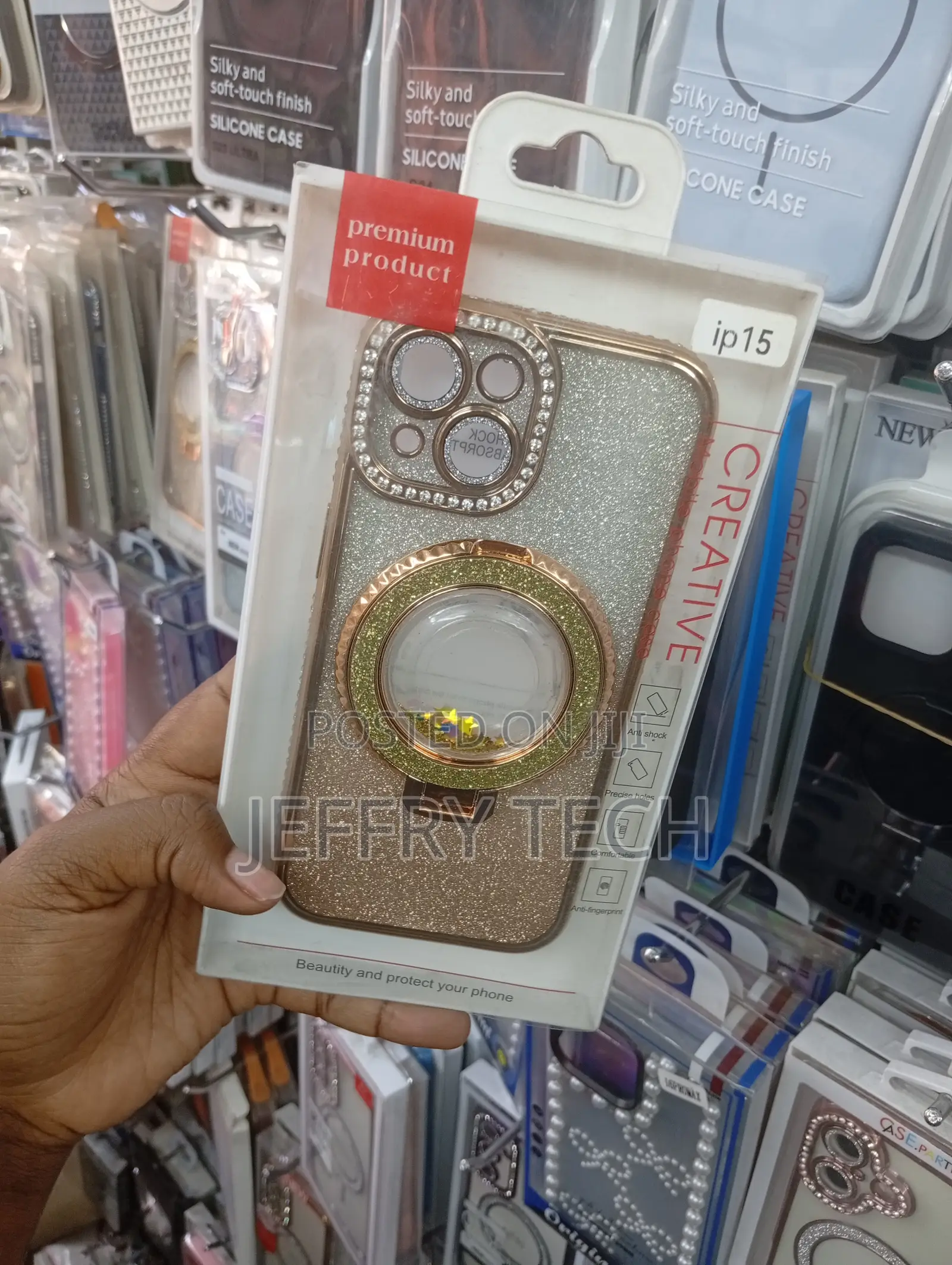 Gold-Colored, Glitter-Covered iPhone 15 Pro Max Case
