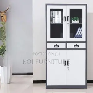 Office Cabinet : Two-Door Steel Office Cabinet -Half-Glass Doors,
