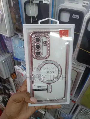 Rose Gold Glitter Rhinestone Case for a Samsung 37 5g Phone.
