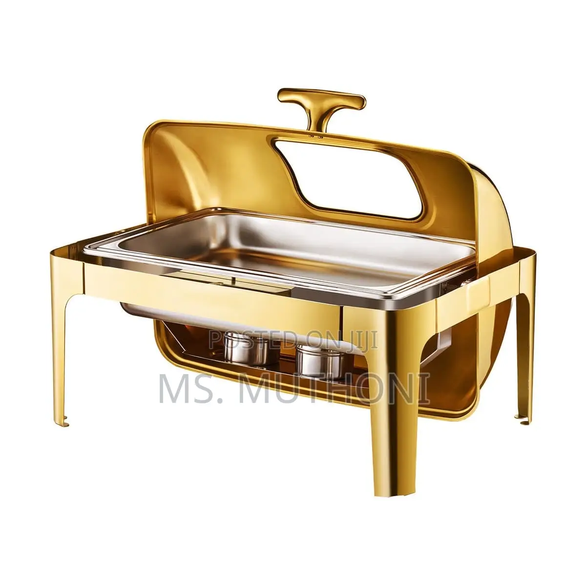Heavy 9l Gold Double Rectangular Roll Top Chaffing Dish Glass Window