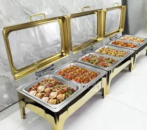 9 LTRS Gold Stainless Steel Chafing Dishes With Clear Rolltop