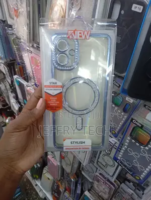 Clear, Protective Phone Case With a Metallic Blue Border