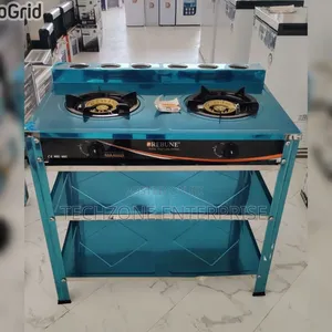 Rebune Double Burner Standing Gas Stove With Storage Shelves 