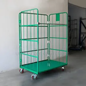 Green Roll Cage Trolley Often Used in Logistics and Warehousing