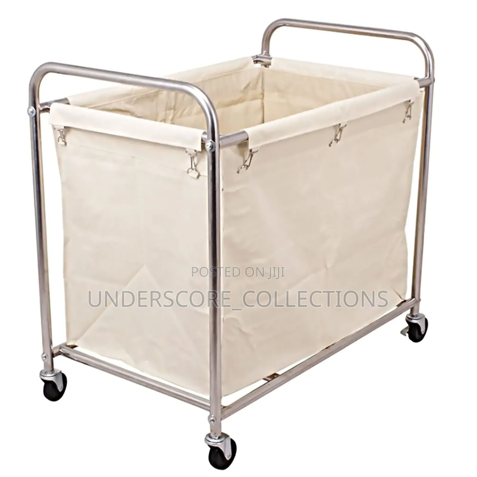 Chrome Laundry Trolley With a Beige Canvas Liner