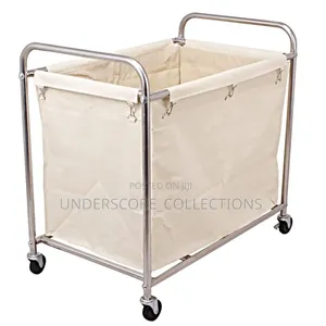 Chrome Laundry Trolley With a Beige Canvas Liner