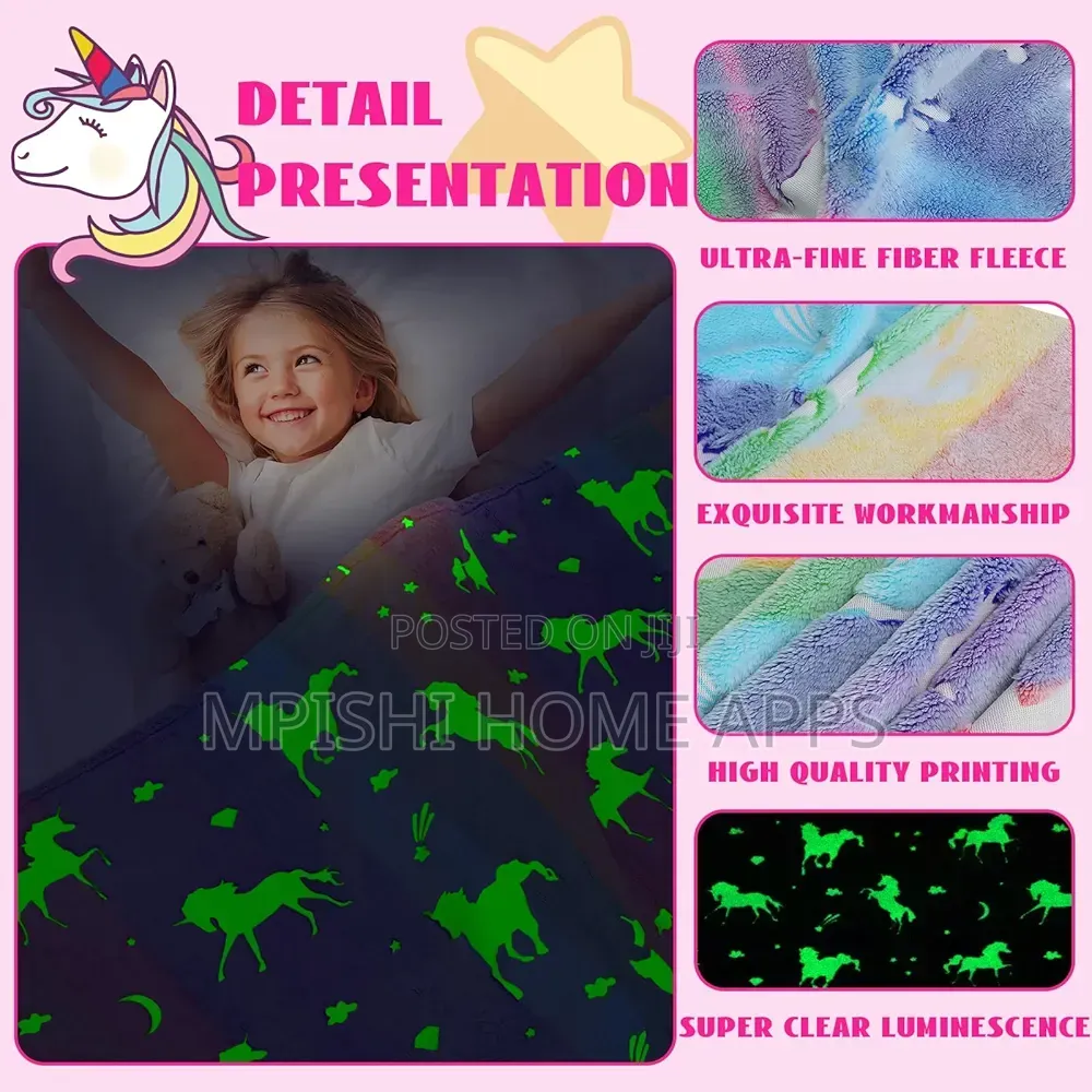 Glow in the Dark Unicorn Blanket Rainbow