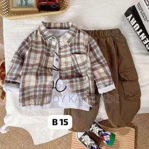 Brown Checked Shirt+Trouser Set