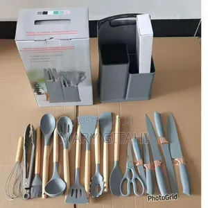 19pcs Silicone Cultery Set Grey