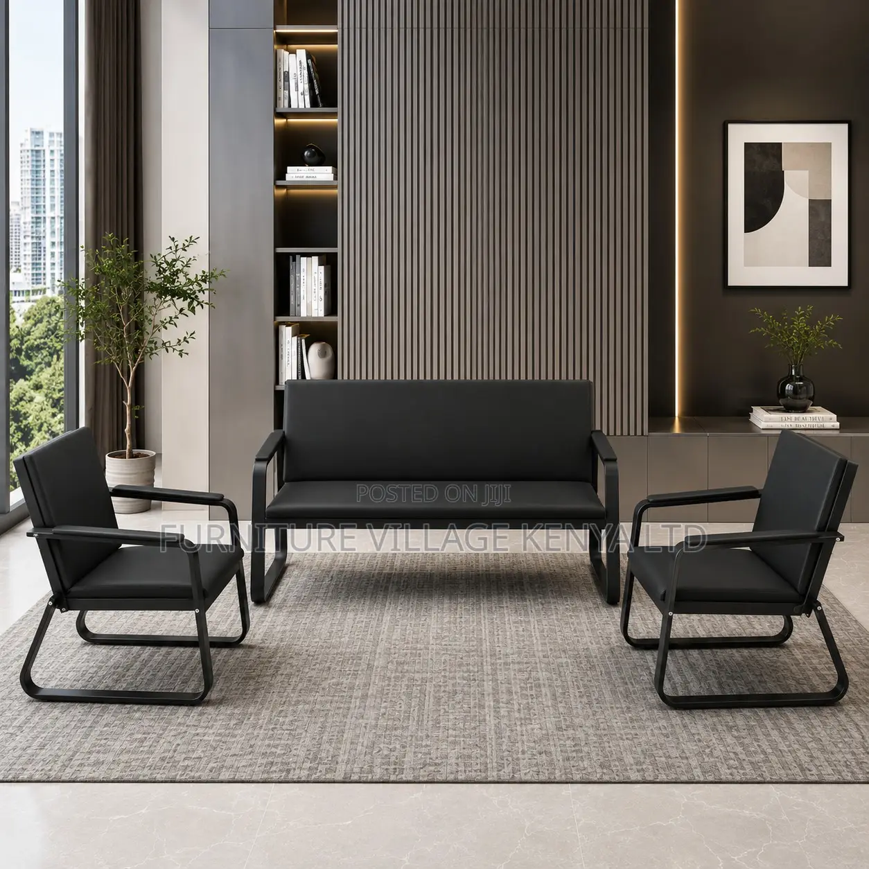 Office Sofa: 5-Seater Leather Lobby Sofa Set