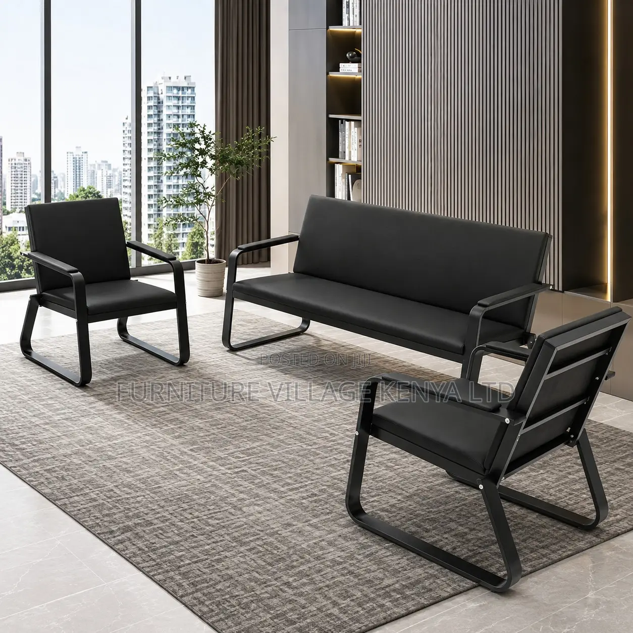 Office Sofa: 5-Seater Leather Lobby Sofa Set