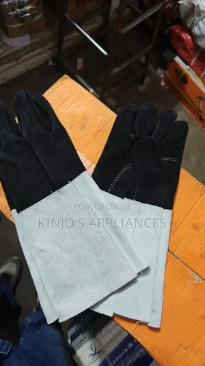Grey Black Leather Gloves