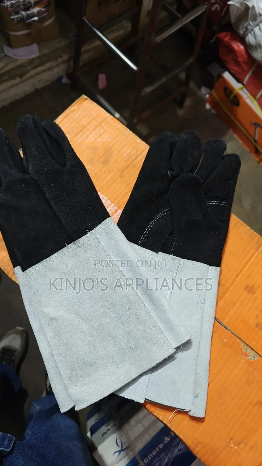 Grey Black Leather Gloves