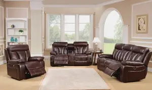 Recliner Sofa: 6 Seater Brown Leather Reclining Sofa Set