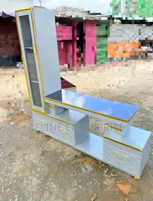Executive Extended Tv Stand With Marble Coating and Cabinet