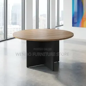 Office Table : 1.2m Round Meeting Table in Wood-Look Finish