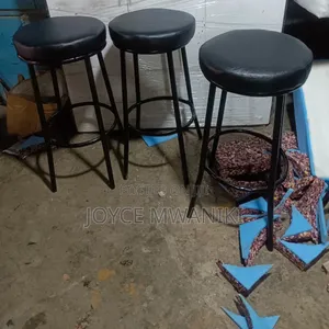 Backless, Black Leather Stools