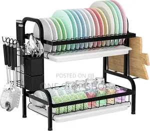 2tier Carbon Dish Rack Organizer With Cutlery Drainer Tray