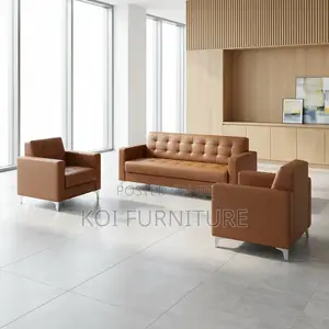 Office Desk : Modern Brown Tufted Leather Reception Sofa