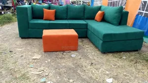 Green L-Shaped Modern Sofa 5-Seater + Ottoman
