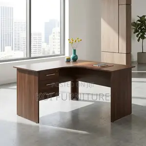 Office Desk : 1.2m Brown Wood Grain L-Shaped Office Desk