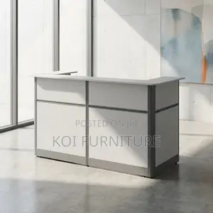 Office Desk : Modern White and Charcoal Gray Reception Desk