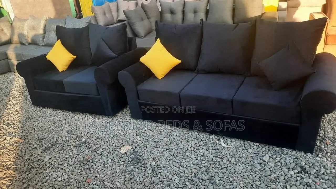 Black Fabric Sofa 5 Seater