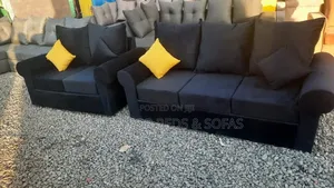 Black Fabric Sofa 5 Seater