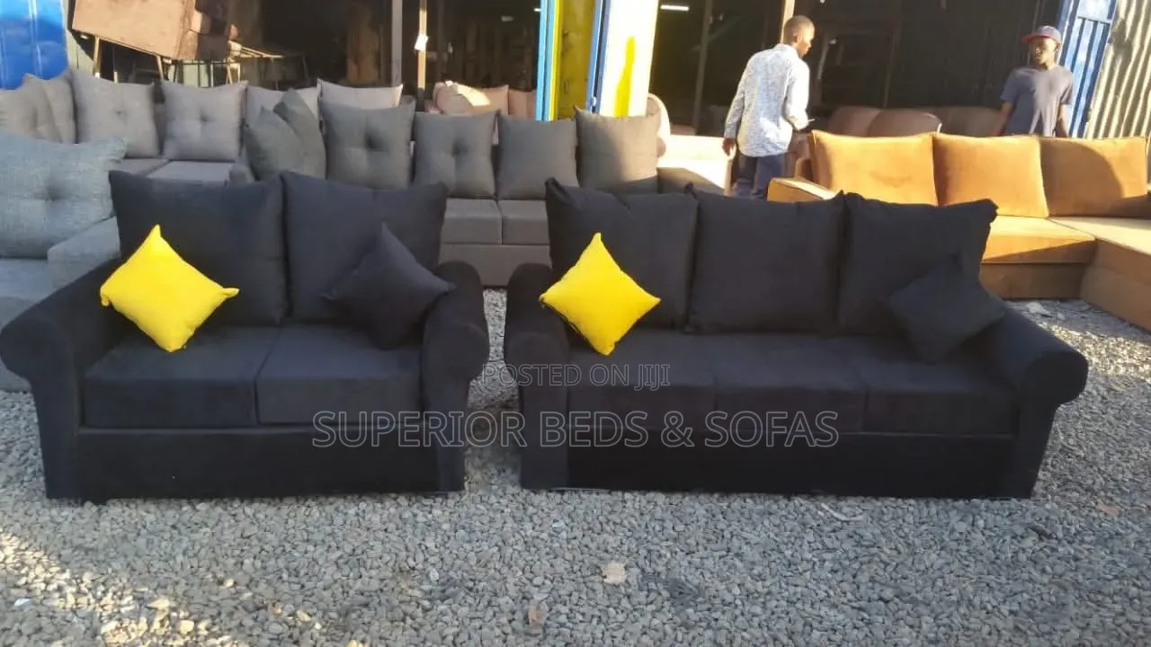 Black Fabric Sofa 5 Seater